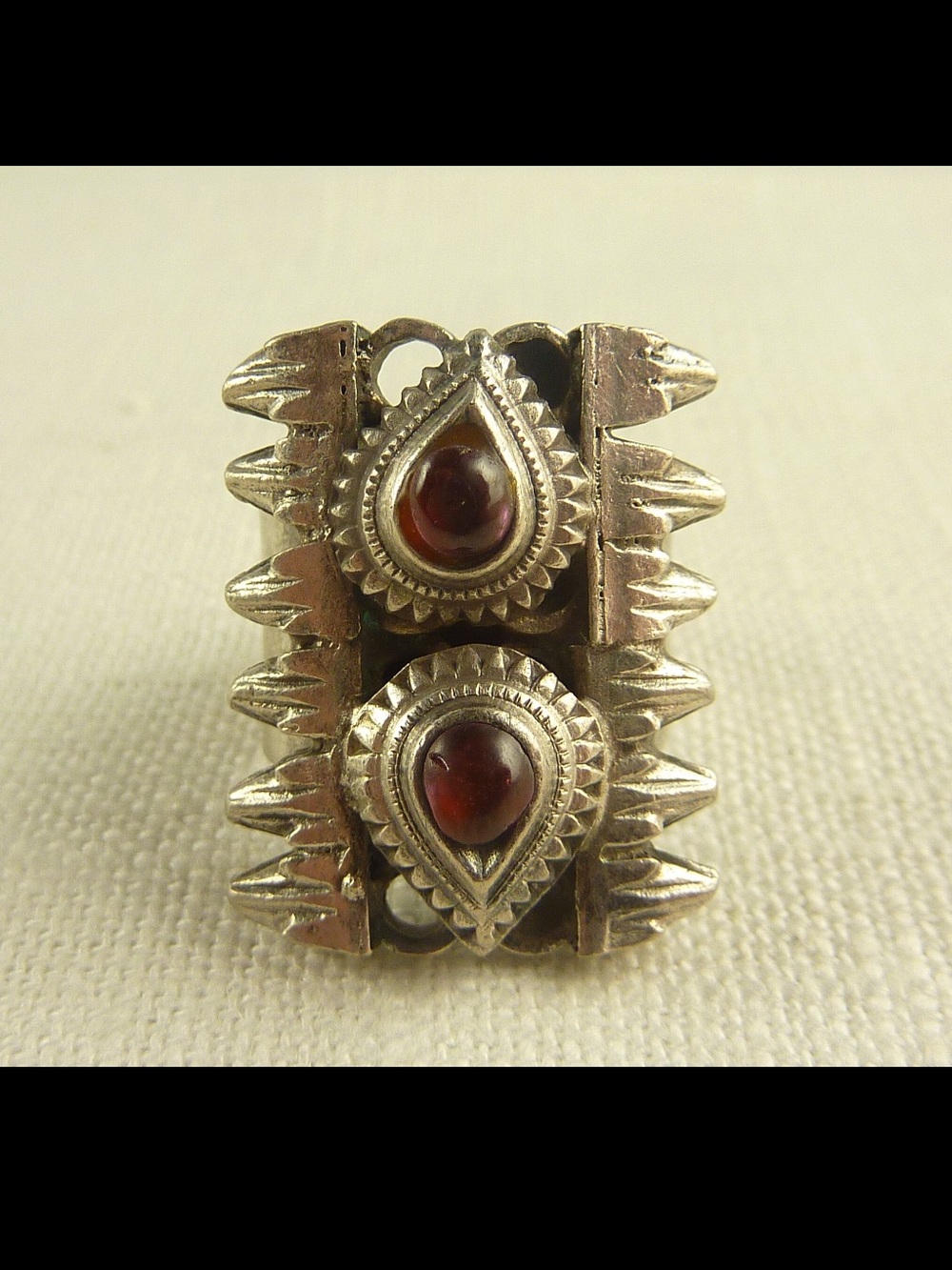 Vintage Tribal Sterling Silver and Garnet Ring - Adjustable, Boho, Ethnic